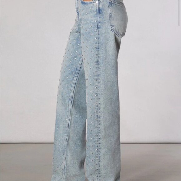 NWT Rag & Bone Shea Embellished High-Rise Straight-Leg Jeans Desirre Pearl Desi - Picture 3 of 11